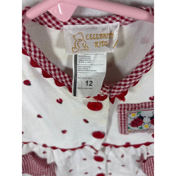 Celebrity Kids Baby Girls Ladybug Dress Size 12M With Gingham Trim & Pockets - Picture 5 of 8